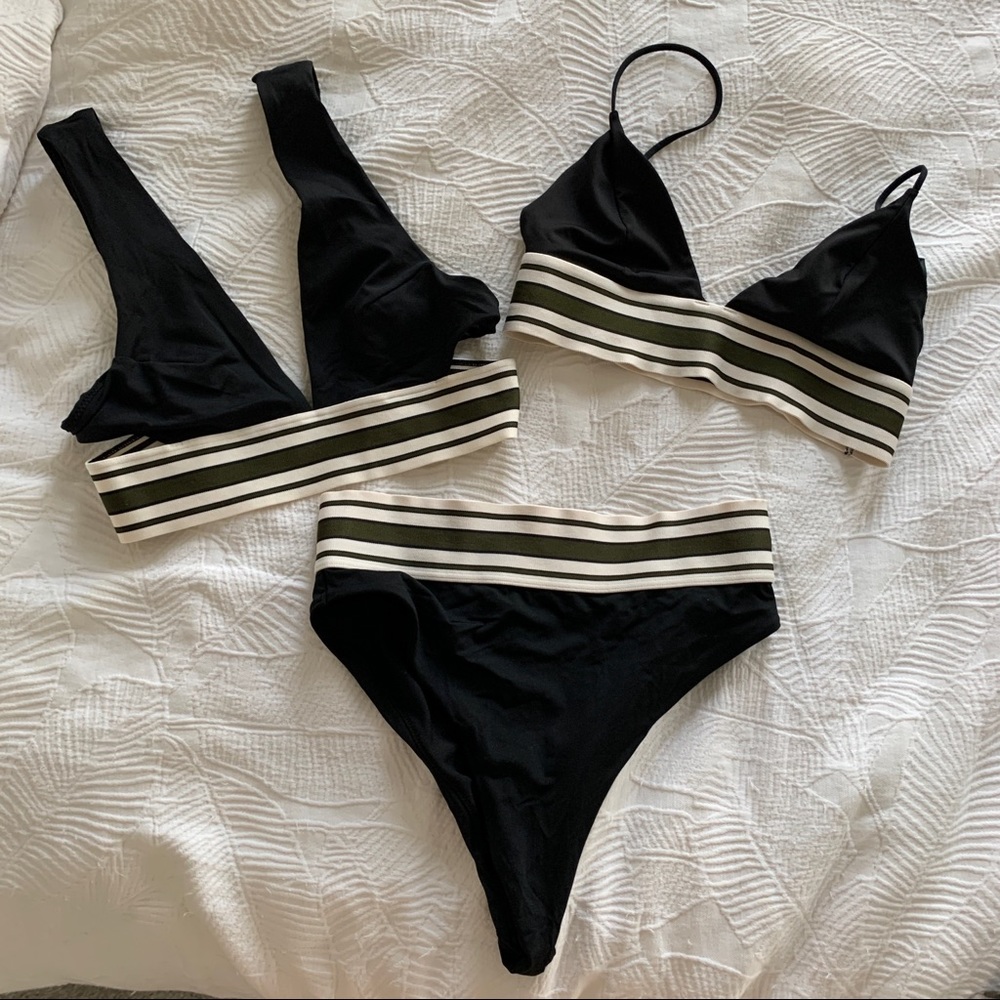 H&M cheeky high waisted bikini bottom and matching tops with stripe detail